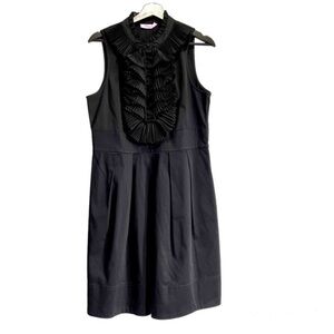 ELIZA J Women Ruffle Button Front Sleeveless Pleated Black Dress